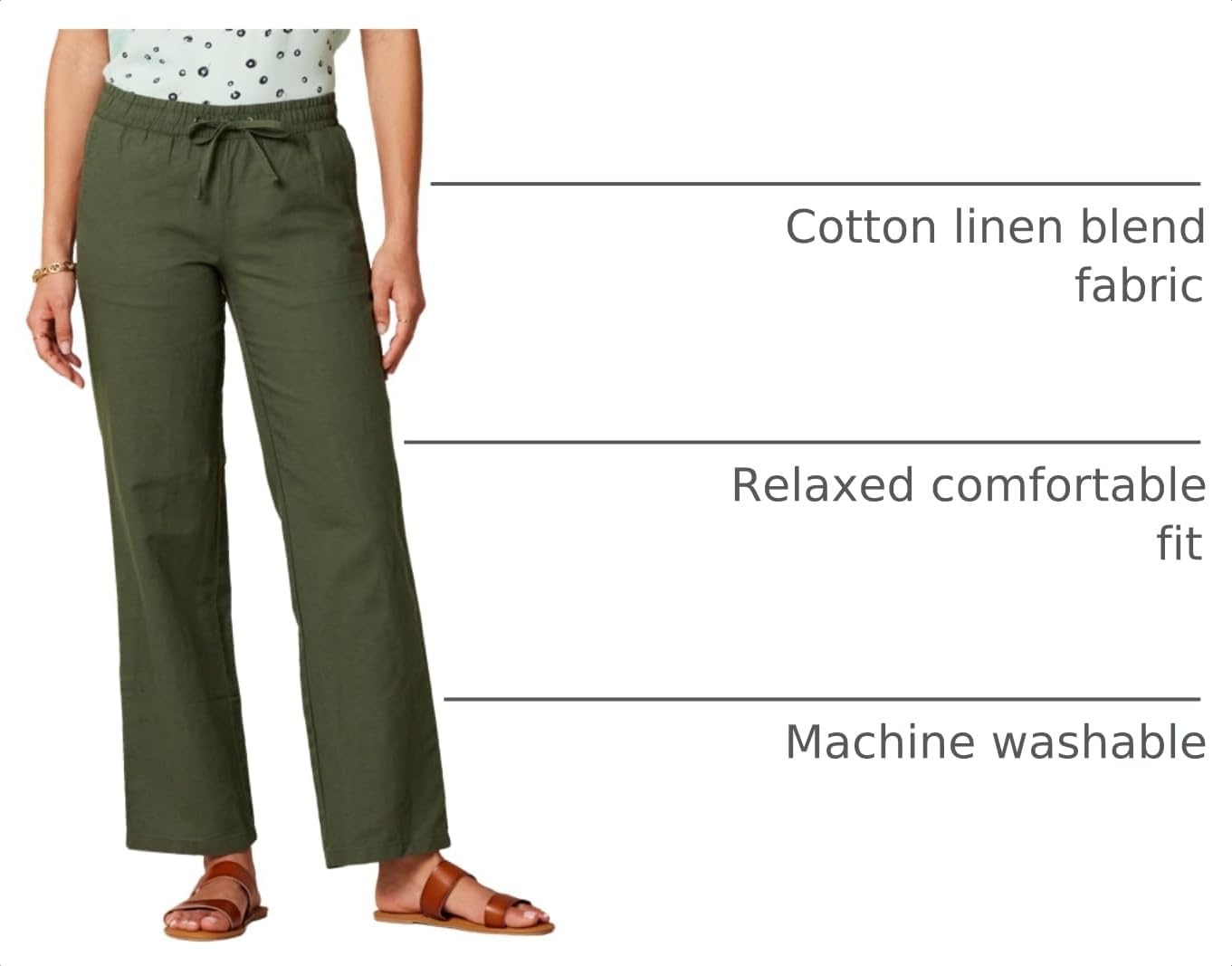 image:imageAmazon Essentials Womens Linen Blend Drawstring Relaxed Fit Wide Leg Pants Available in Plus SizeDark Olive