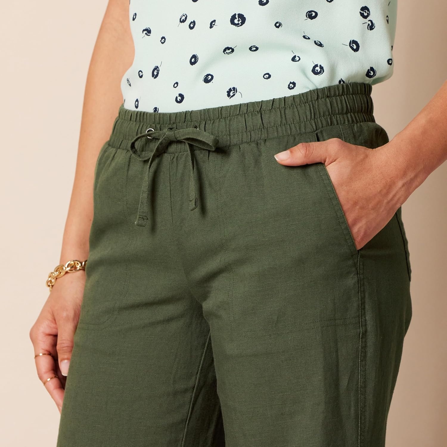 image:imageAmazon Essentials Womens Linen Blend Drawstring Relaxed Fit Wide Leg Pants Available in Plus SizeDark Olive