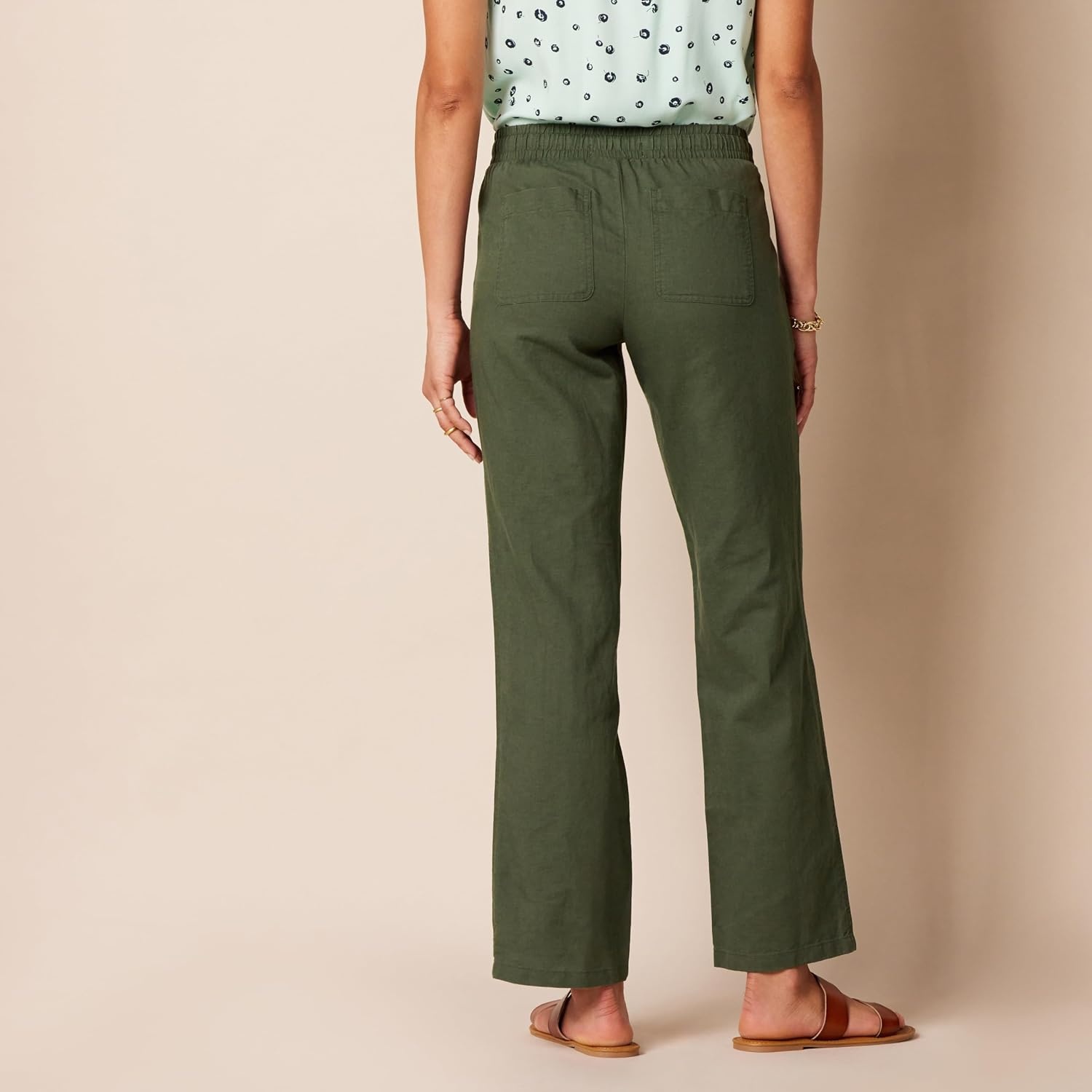 image:imageAmazon Essentials Womens Linen Blend Drawstring Relaxed Fit Wide Leg Pants Available in Plus SizeDark Olive