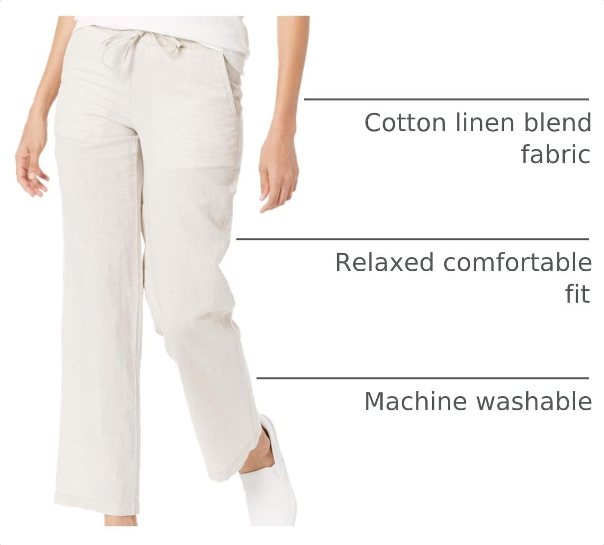 image:imageAmazon Essentials Womens Linen Blend Drawstring Relaxed Fit Wide Leg Pants Available in Plus SizeEcru