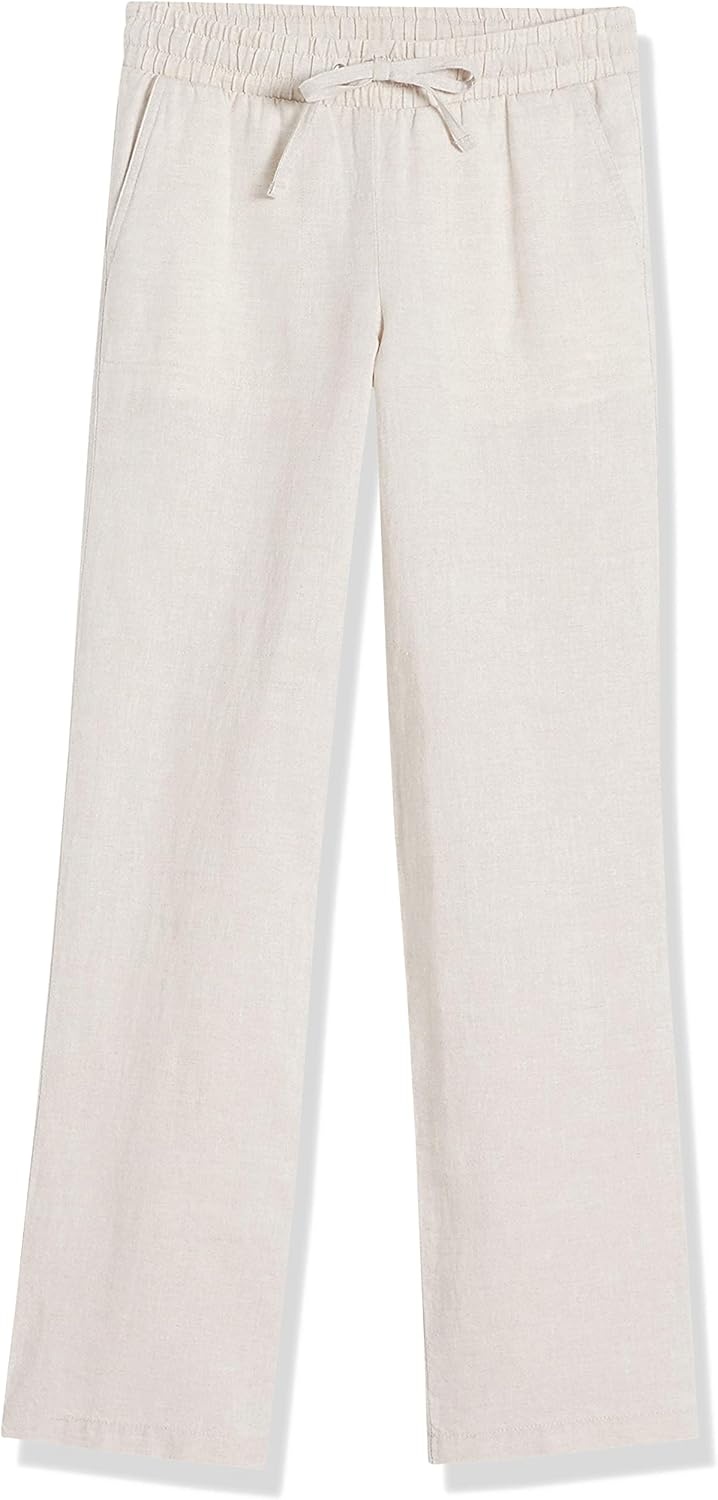 image:imageAmazon Essentials Womens Linen Blend Drawstring Relaxed Fit Wide Leg Pants Available in Plus SizeEcru