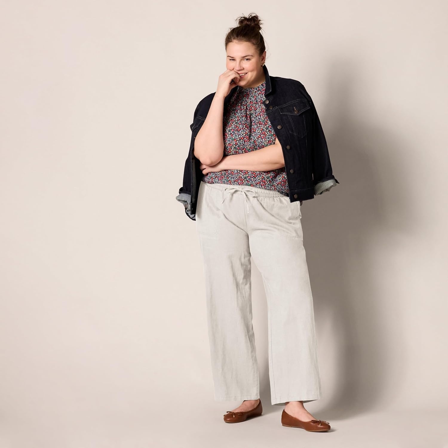 image:imageAmazon Essentials Womens Linen Blend Drawstring Relaxed Fit Wide Leg Pants Available in Plus SizeEcru