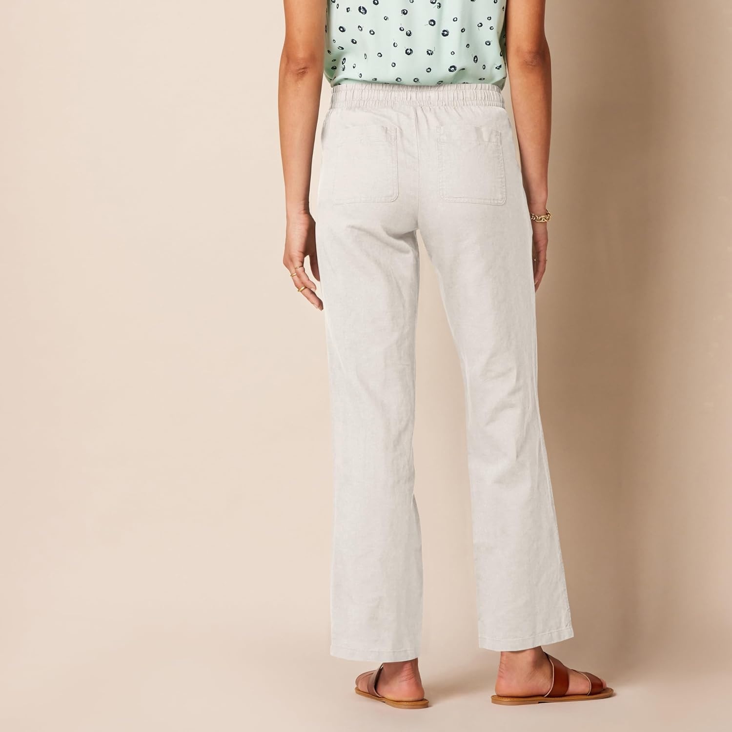 image:imageAmazon Essentials Womens Linen Blend Drawstring Relaxed Fit Wide Leg Pants Available in Plus SizeEcru