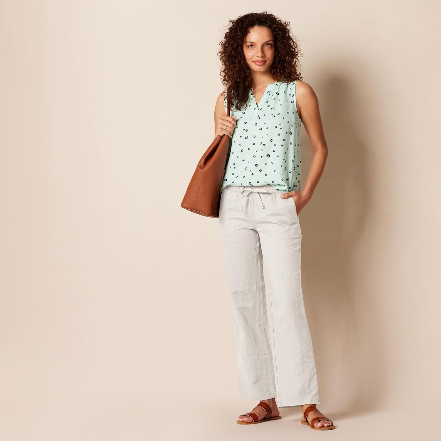 image:imageAmazon Essentials Womens Linen Blend Drawstring Relaxed Fit Wide Leg Pants Available in Plus SizeEcru