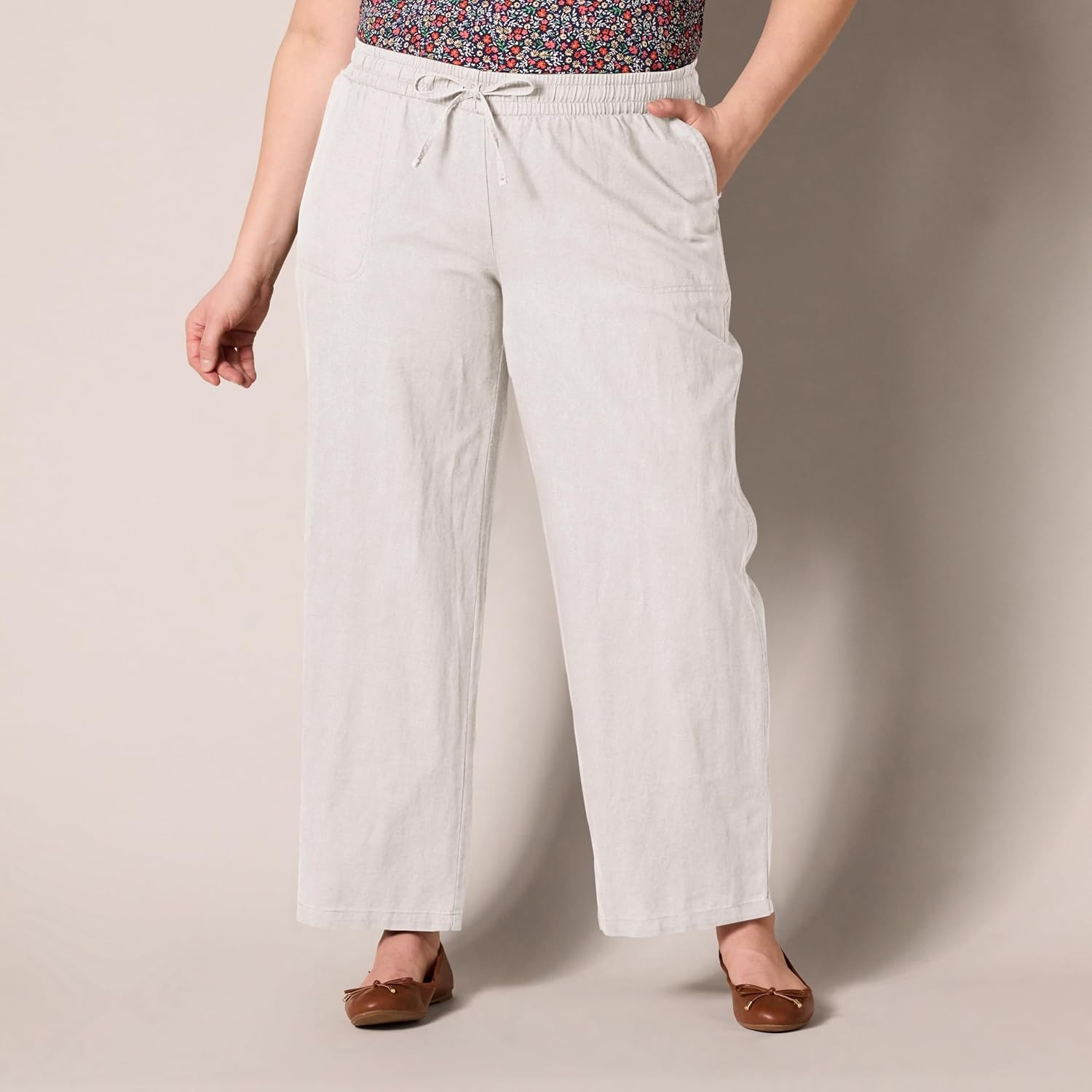image:imageAmazon Essentials Womens Linen Blend Drawstring Relaxed Fit Wide Leg Pants Available in Plus SizeEcru