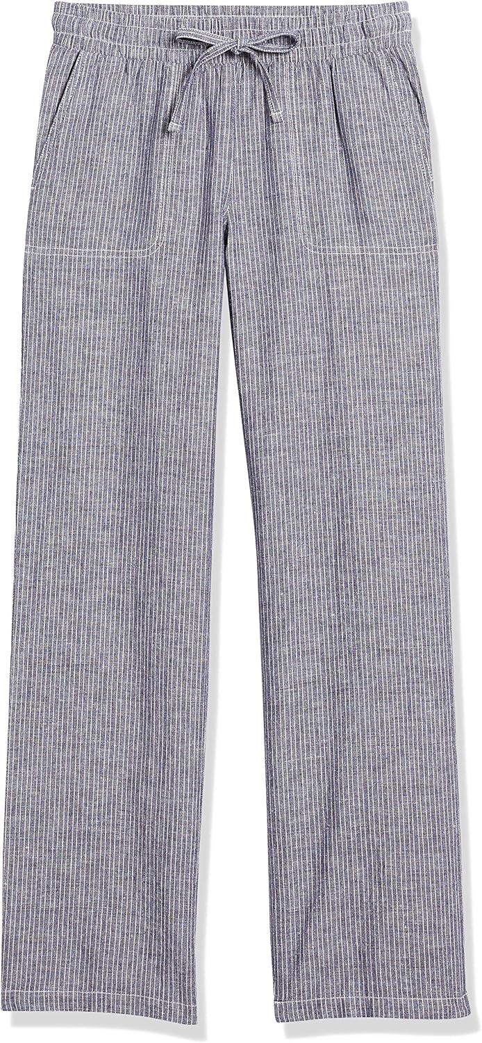 image:imageAmazon Essentials Womens Linen Blend Drawstring Relaxed Fit Wide Leg Pants Available in Plus SizeGrey Vertical Stripe