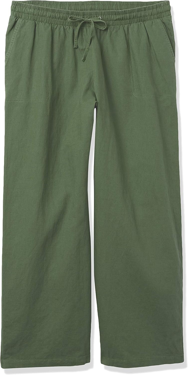 image:imageAmazon Essentials Womens Linen Blend Drawstring Relaxed Fit Wide Leg Pants Available in Plus SizeMilitary Green