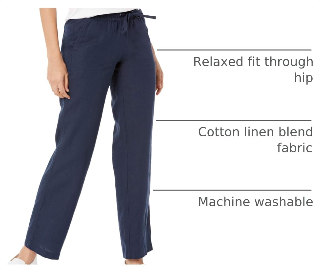 image:imageAmazon Essentials Womens Linen Blend Drawstring Relaxed Fit Wide Leg Pants Available in Plus SizeNavy