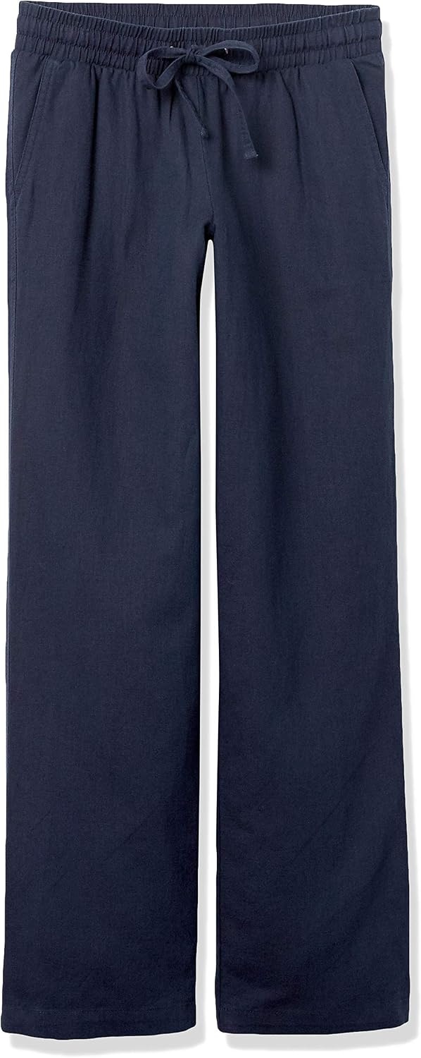 image:imageAmazon Essentials Womens Linen Blend Drawstring Relaxed Fit Wide Leg Pants Available in Plus SizeNavy