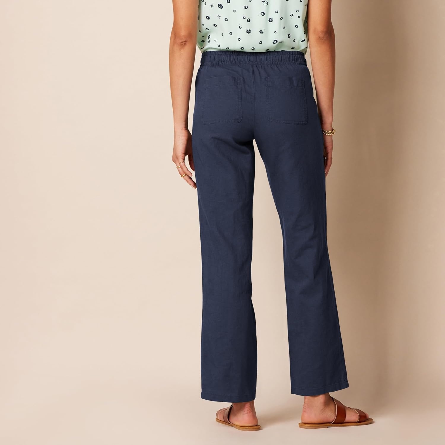 image:imageAmazon Essentials Womens Linen Blend Drawstring Relaxed Fit Wide Leg Pants Available in Plus SizeNavy