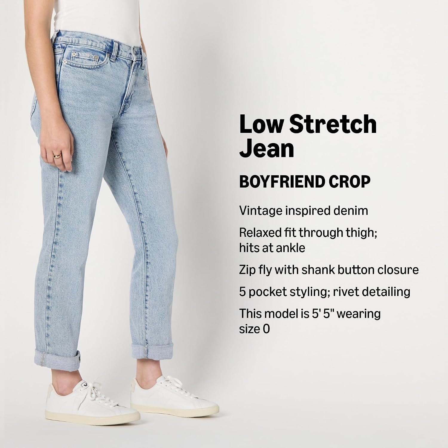 image:imageAmazon Essentials Womens Low Stretch MidRise ClassicRoll Boyfriend Crop JeansIced Blue Light Wash