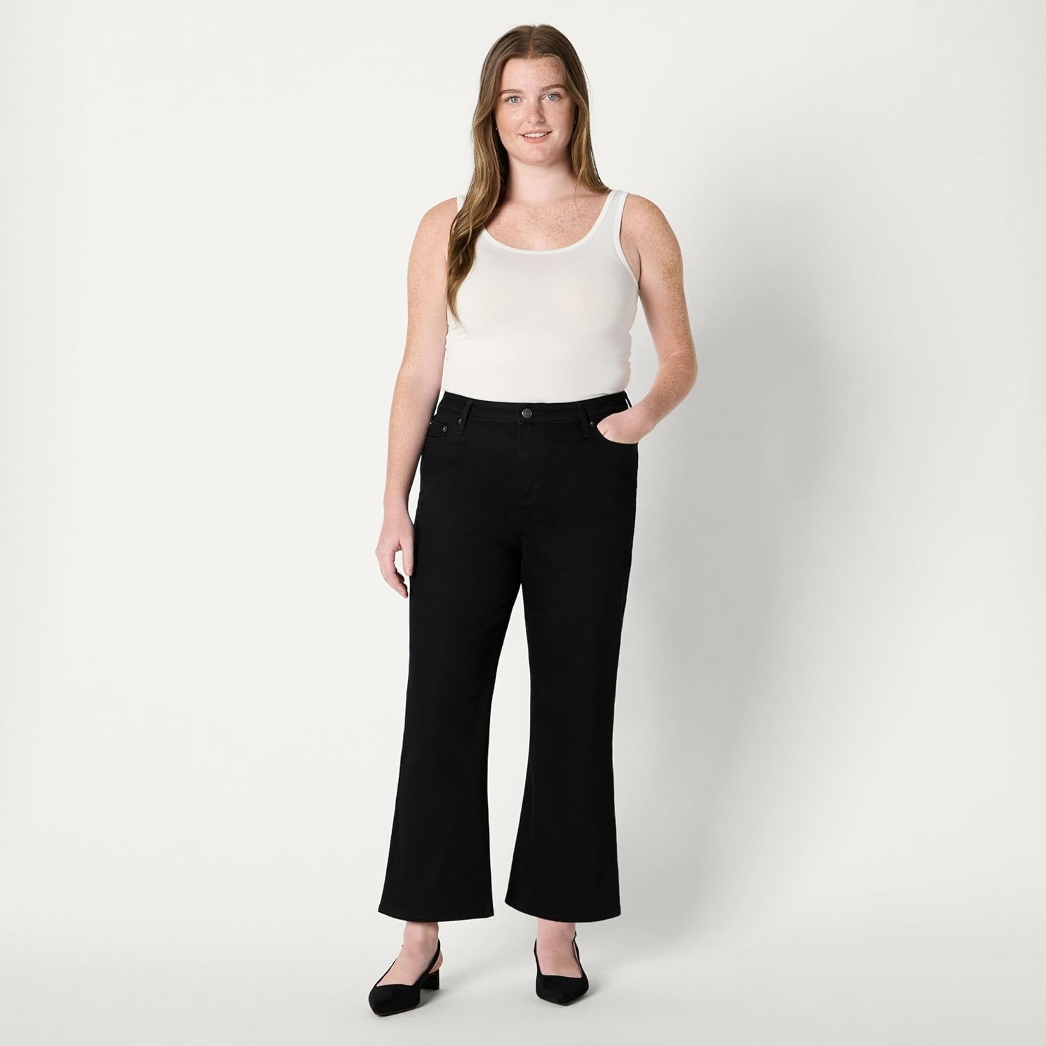 image:imageAmazon Essentials Womens Medium Stretch MidRise FashionForward Kick Crop JeansBlack