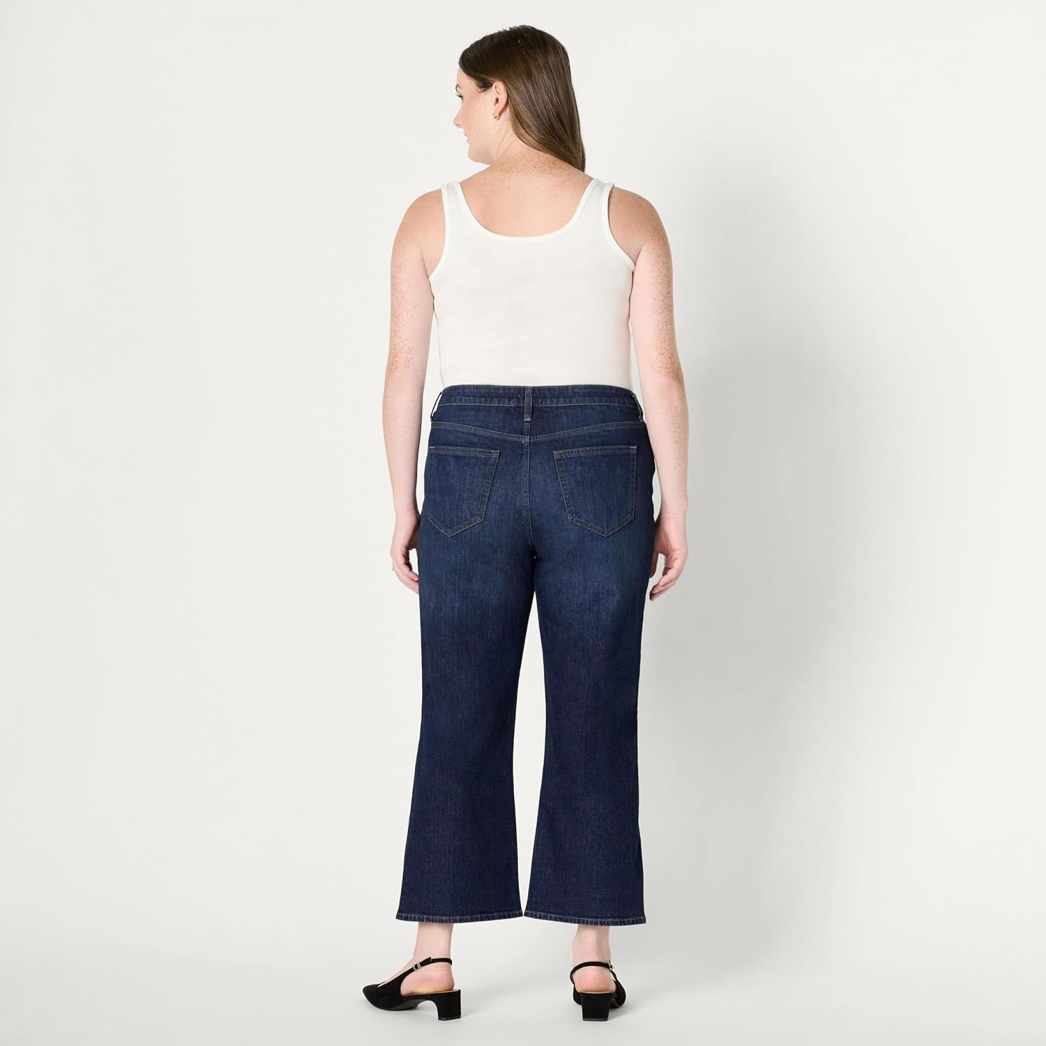 image:imageAmazon Essentials Womens Medium Stretch MidRise FashionForward Kick Crop JeansDark Shadow Wash