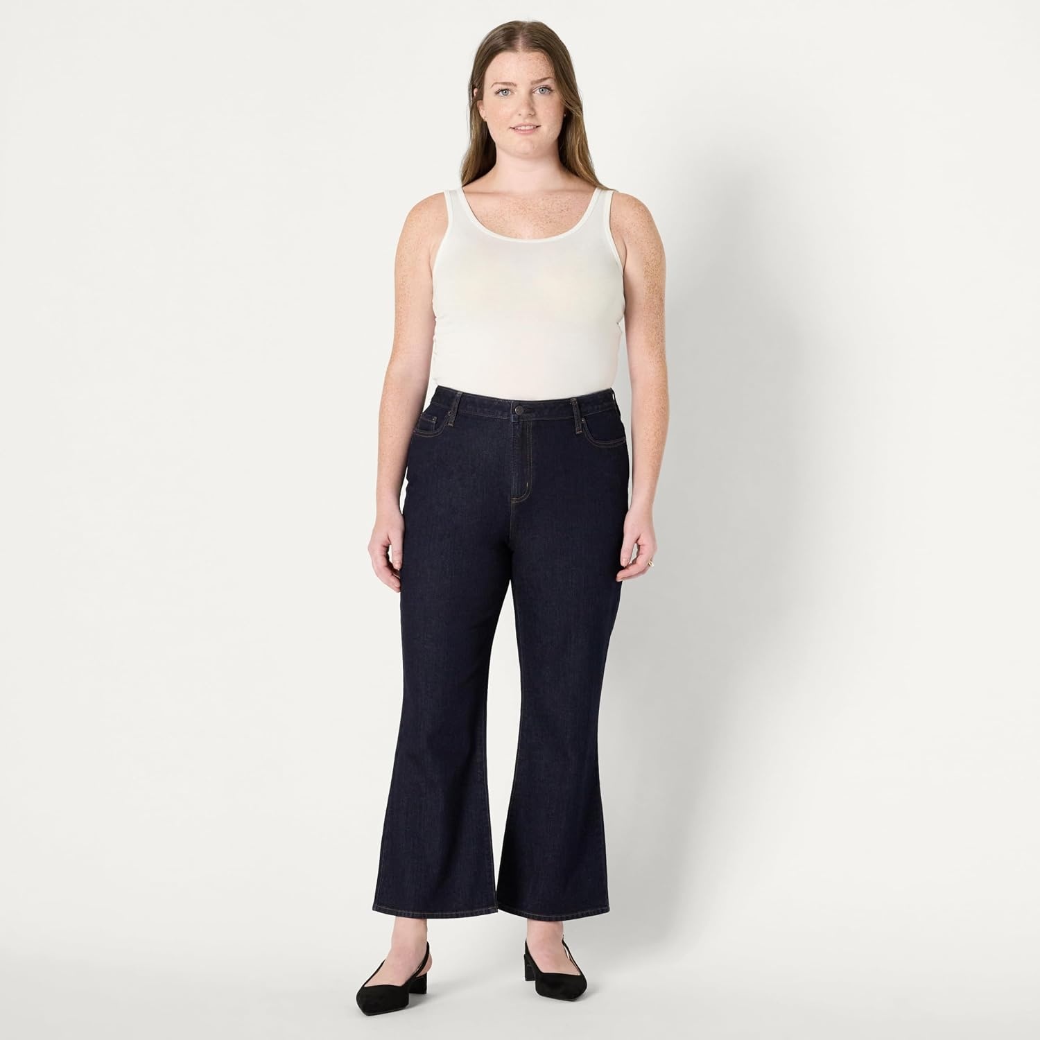image:imageAmazon Essentials Womens Medium Stretch MidRise FashionForward Kick Crop JeansRinse