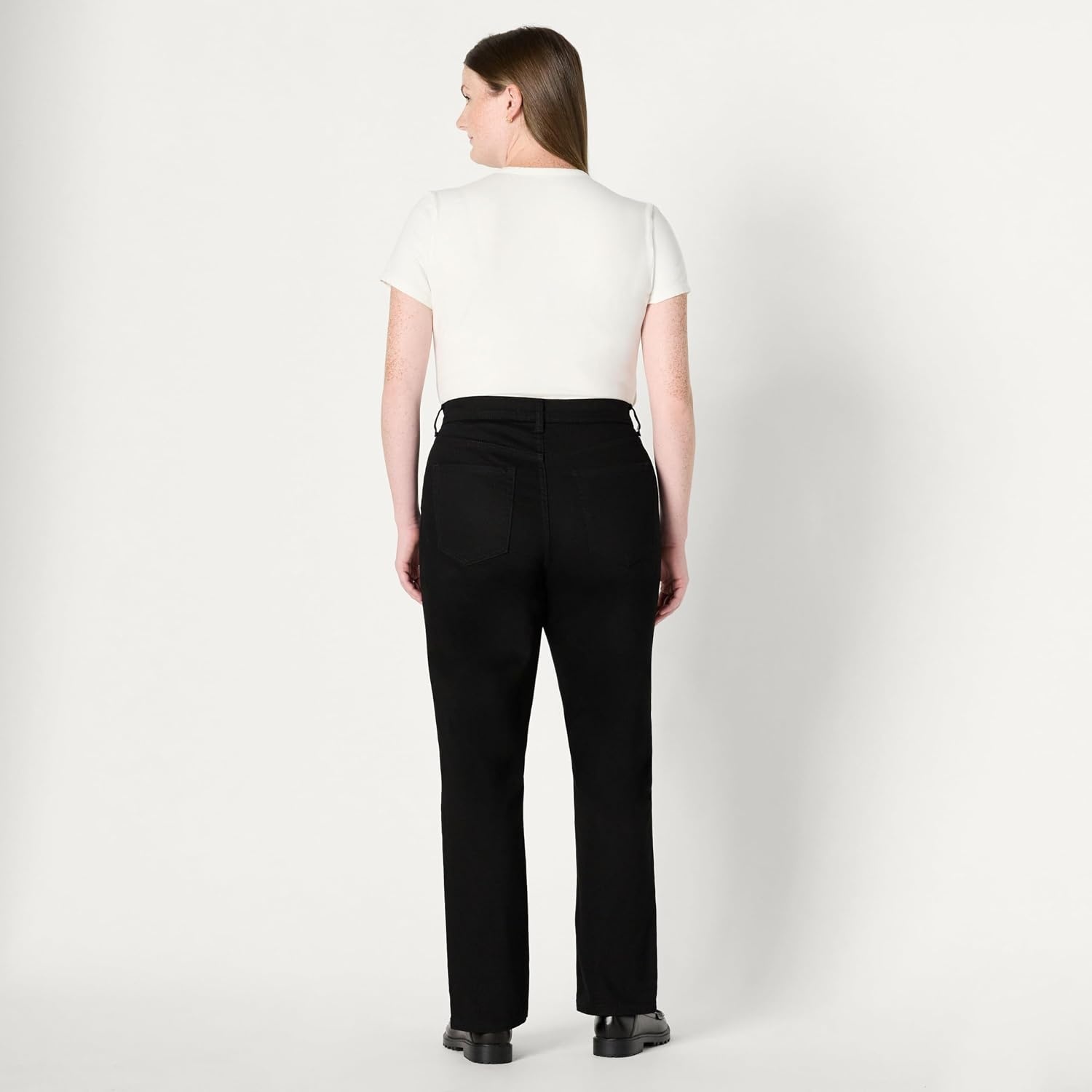 image:imageAmazon Essentials Womens Medium Stretch SlimFit MidRise Straight Leg JeansBlack