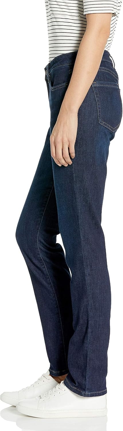 image:imageAmazon Essentials Womens Mid Rise Slim Straight Stretch Denim Jeans Discontinued ColorsNew Dark Wash