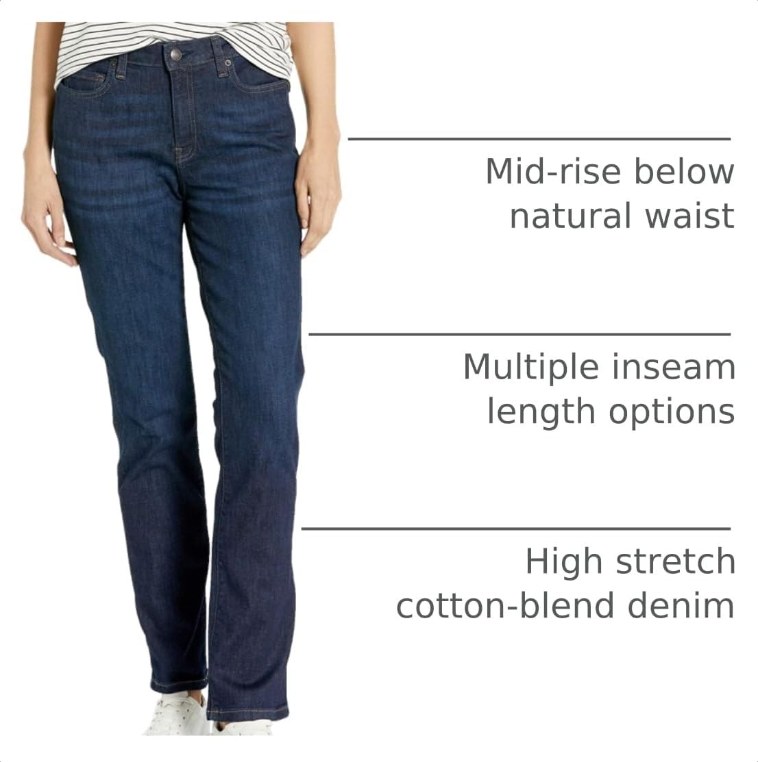 image:imageAmazon Essentials Womens Mid Rise Slim Straight Stretch Denim Jeans Discontinued ColorsNew Dark Wash