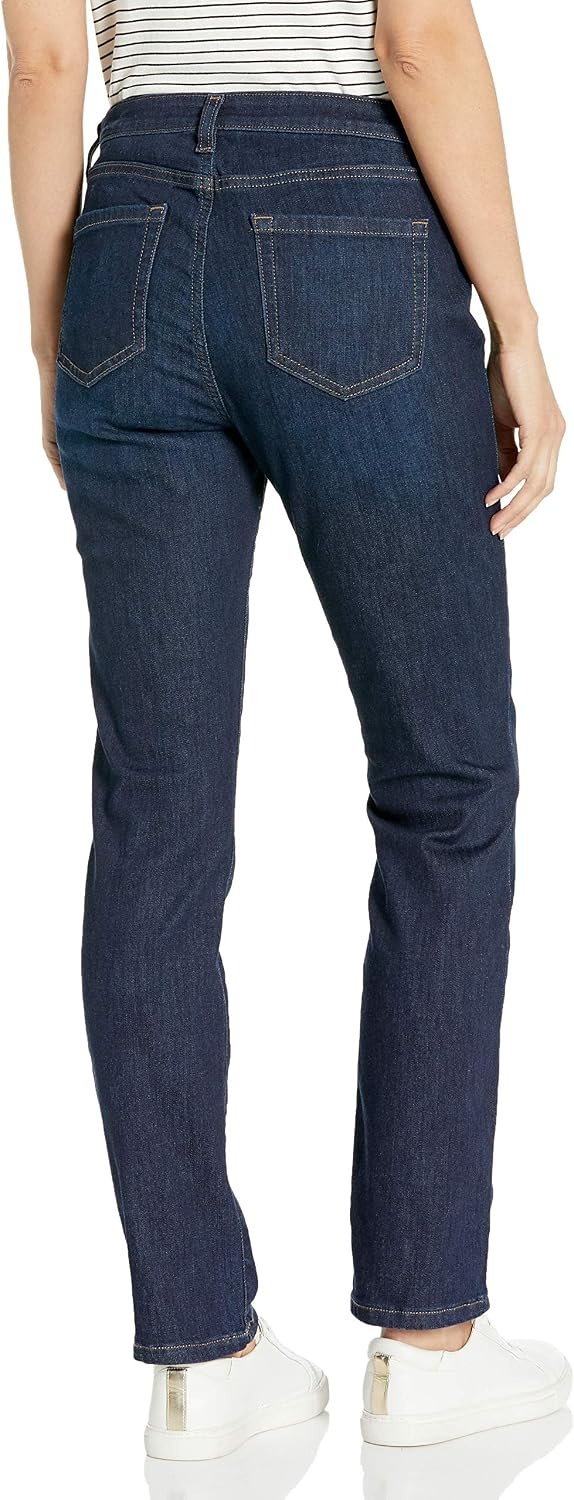 image:imageAmazon Essentials Womens Mid Rise Slim Straight Stretch Denim Jeans Discontinued ColorsNew Dark Wash