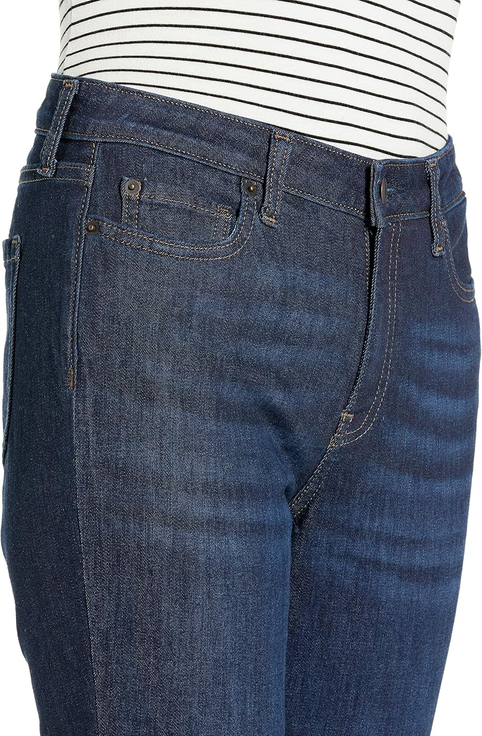 image:imageAmazon Essentials Womens Mid Rise Slim Straight Stretch Denim Jeans Discontinued ColorsNew Dark Wash