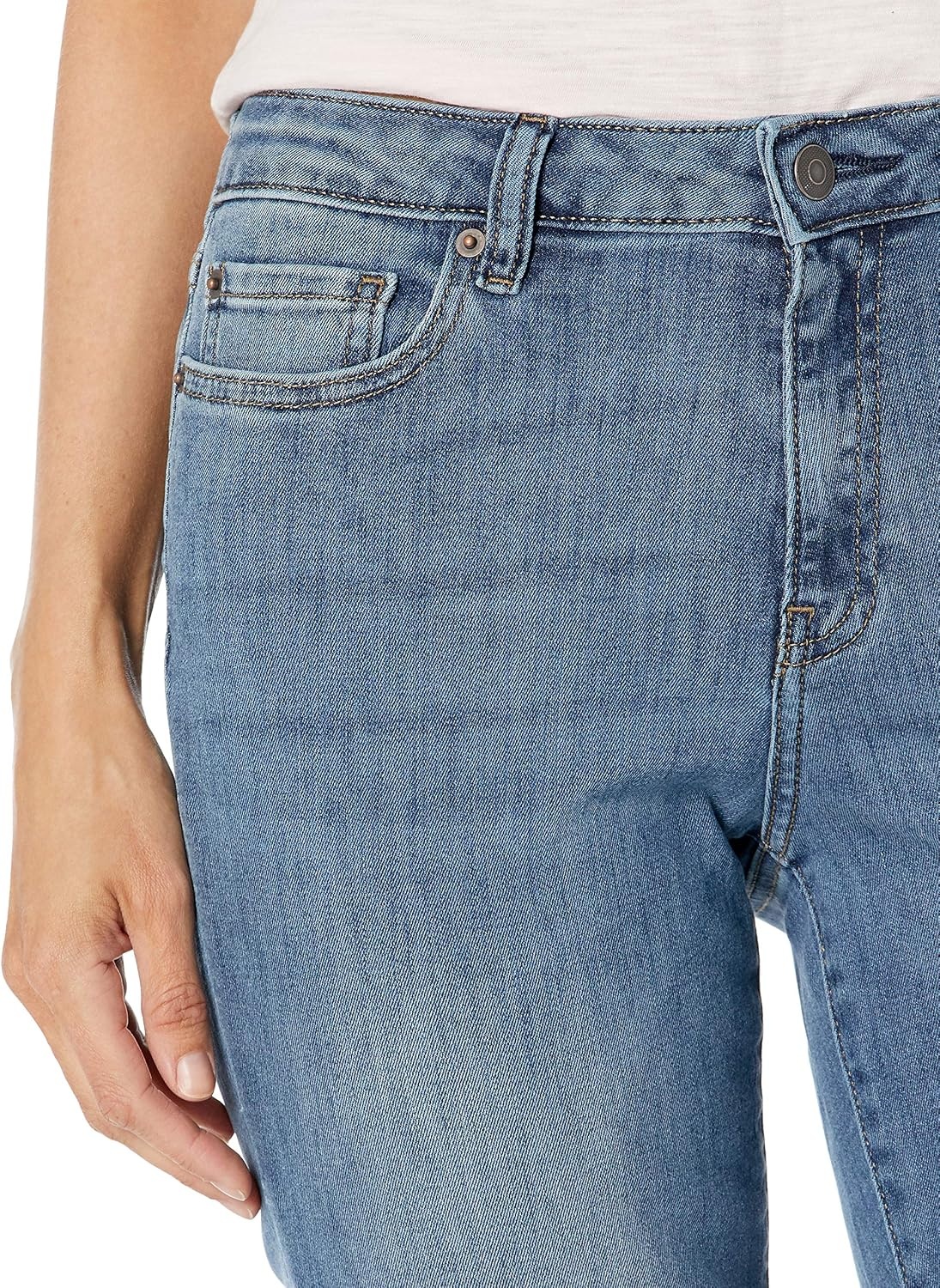 image:imageAmazon Essentials Womens Mid Rise Slim Straight Stretch Denim Jeans Discontinued ColorsNew Light Wash
