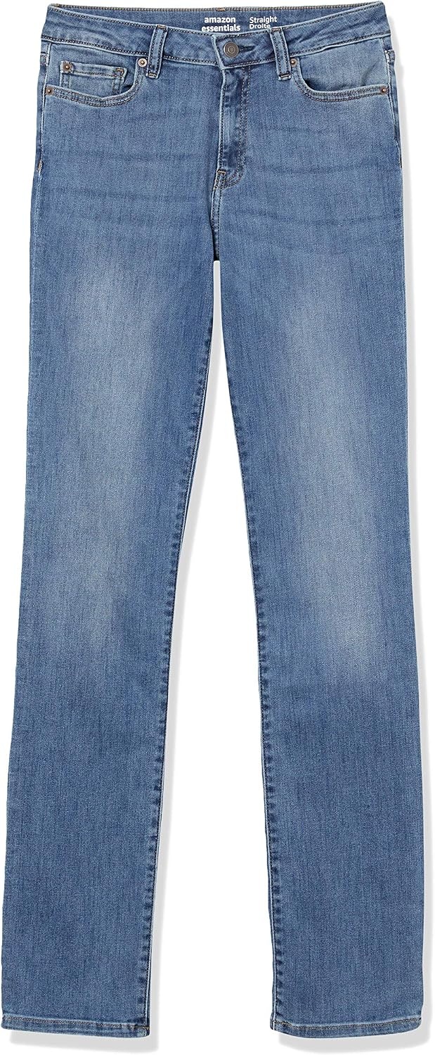 image:imageAmazon Essentials Womens Mid Rise Slim Straight Stretch Denim Jeans Discontinued ColorsNew Light Wash