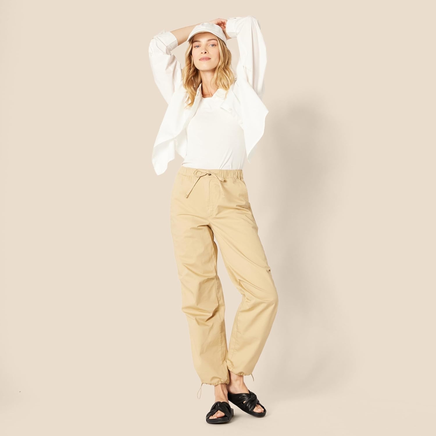image:imageAmazon Essentials Womens MidRise Baggy LooseFit WideLeg Parachute PantsTan