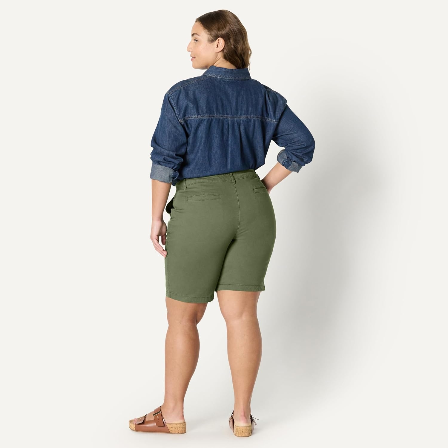 image:imageAmazon Essentials Womens MidRise SlimFit 10 Inseam Bermuda Chino ShortsDark Olive