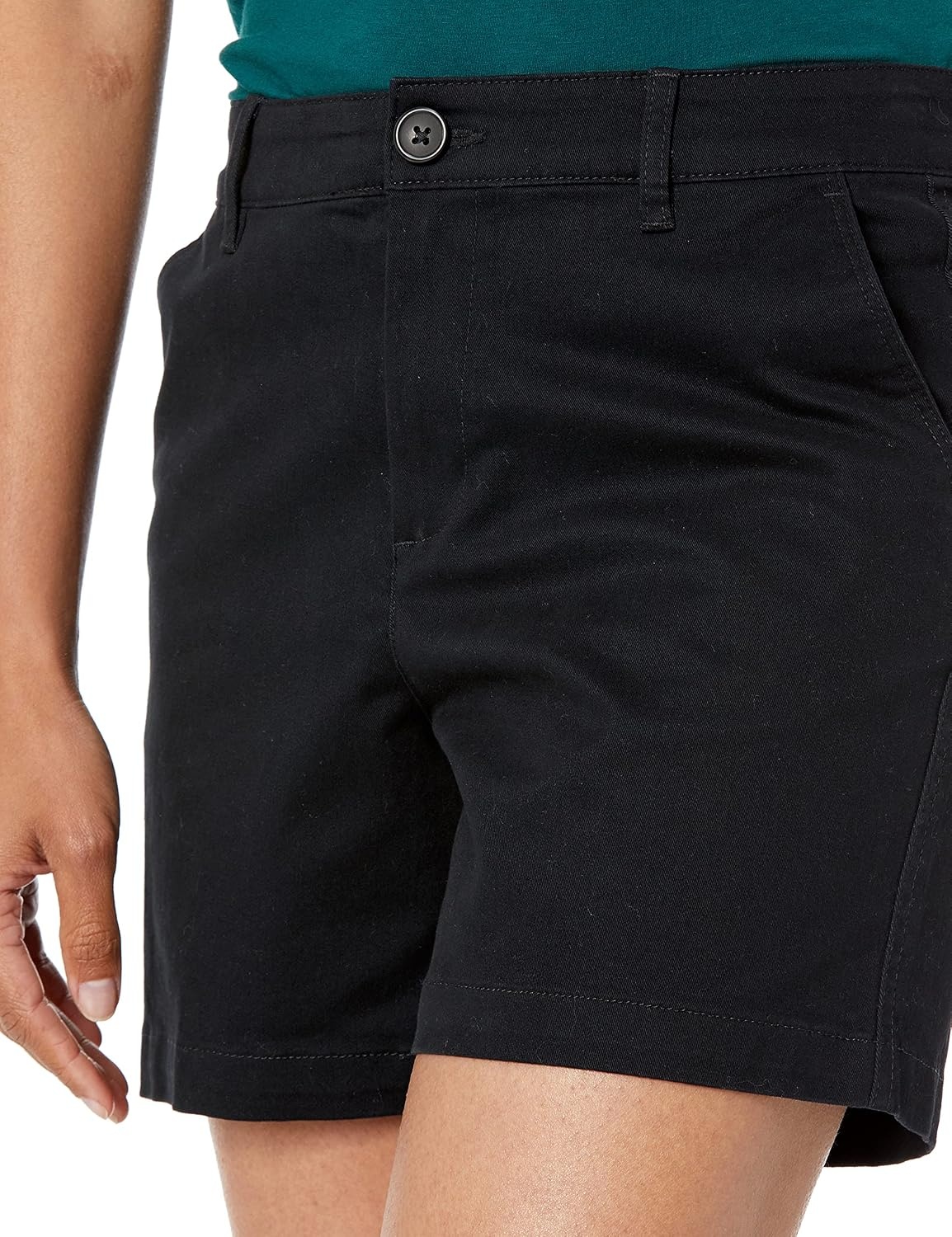 image:imageAmazon Essentials Womens MidRise SlimFit 5 Inch Inseam Khaki Shorts Available in Straight and Curvy FitsBlack