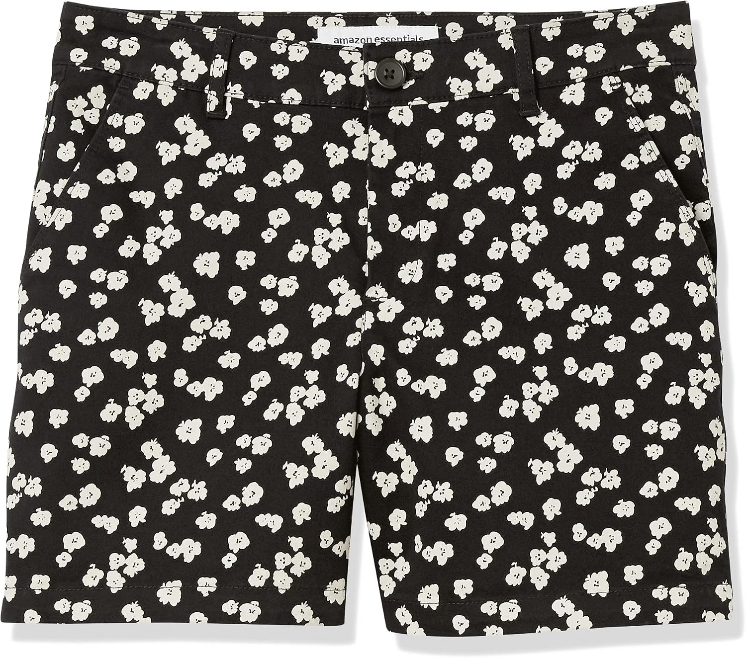 image:imageAmazon Essentials Womens MidRise SlimFit 5 Inch Inseam Khaki Shorts Available in Straight and Curvy FitsBlack White Floral