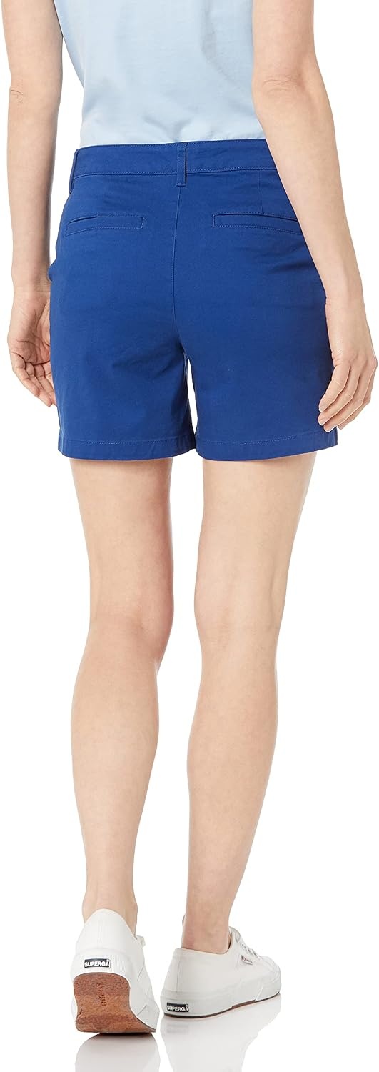 image:imageAmazon Essentials Womens MidRise SlimFit 5 Inch Inseam Khaki Shorts Available in Straight and Curvy FitsBlue