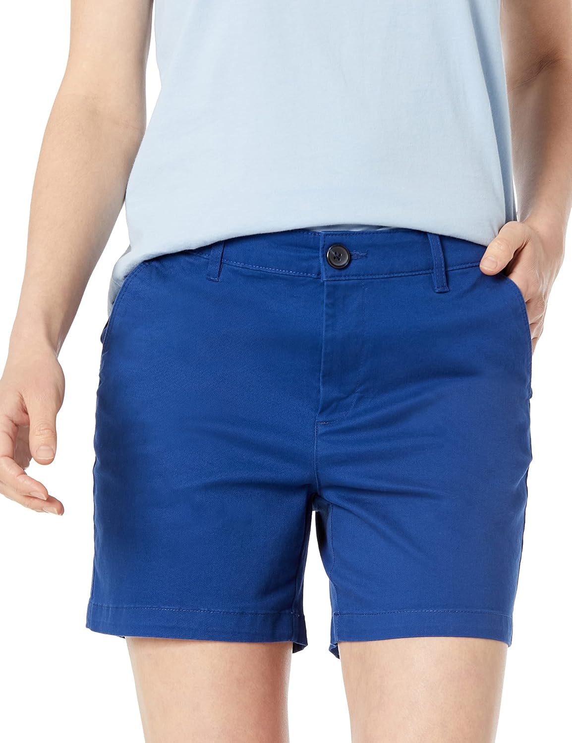 image:imageAmazon Essentials Womens MidRise SlimFit 5 Inch Inseam Khaki Shorts Available in Straight and Curvy FitsBlue