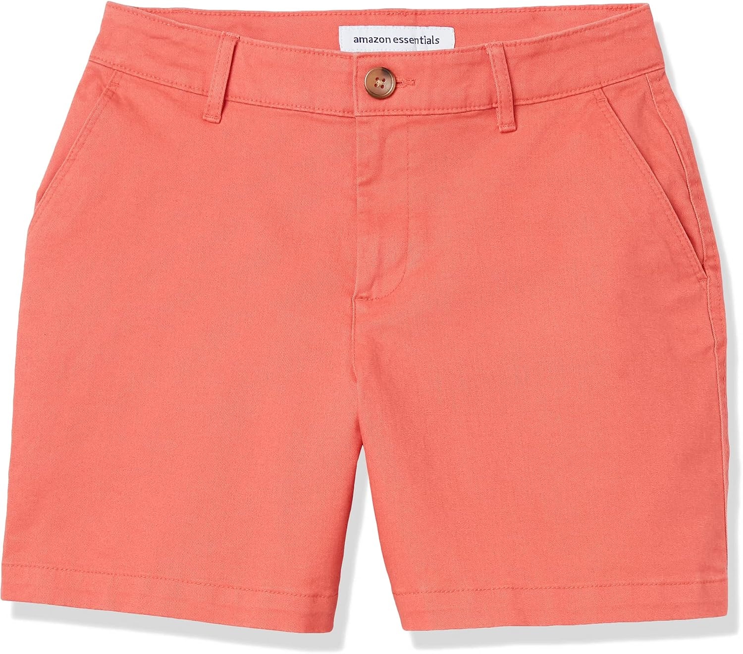 image:imageAmazon Essentials Womens MidRise SlimFit 5 Inch Inseam Khaki Shorts Available in Straight and Curvy FitsCoral Pink