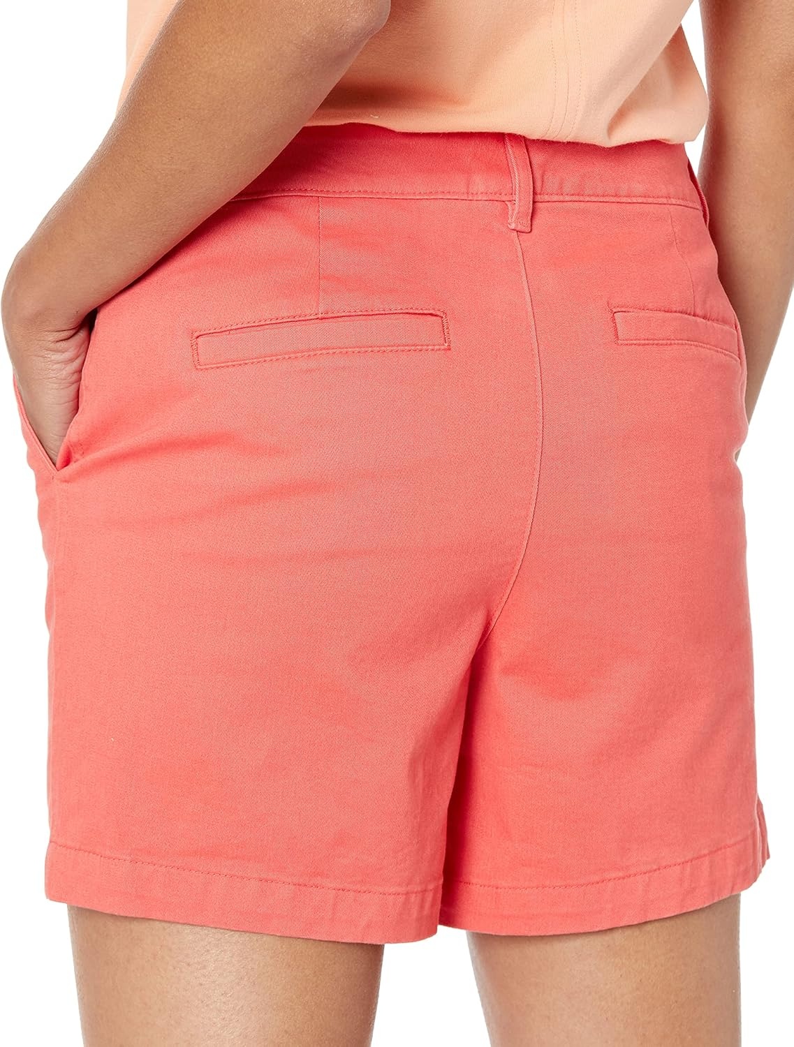 image:imageAmazon Essentials Womens MidRise SlimFit 5 Inch Inseam Khaki Shorts Available in Straight and Curvy FitsCoral Pink