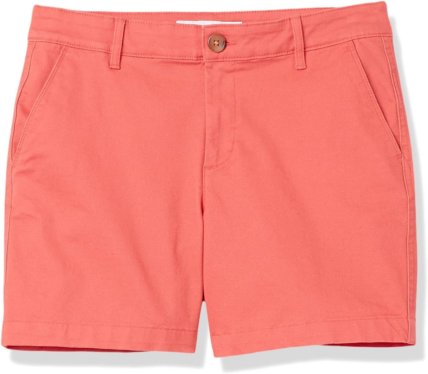 image:imageAmazon Essentials Womens MidRise SlimFit 5 Inch Inseam Khaki Shorts Available in Straight and Curvy FitsCoral Pink