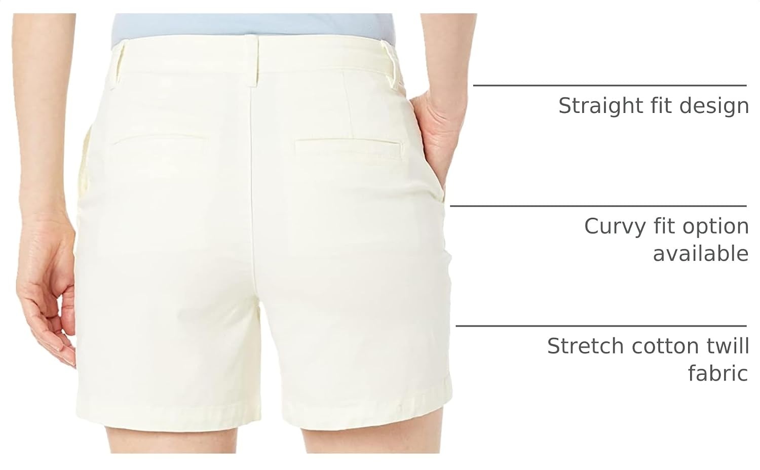 image:imageAmazon Essentials Womens MidRise SlimFit 5 Inch Inseam Khaki Shorts Available in Straight and Curvy FitsCream