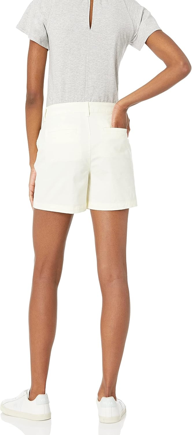 image:imageAmazon Essentials Womens MidRise SlimFit 5 Inch Inseam Khaki Shorts Available in Straight and Curvy FitsCream