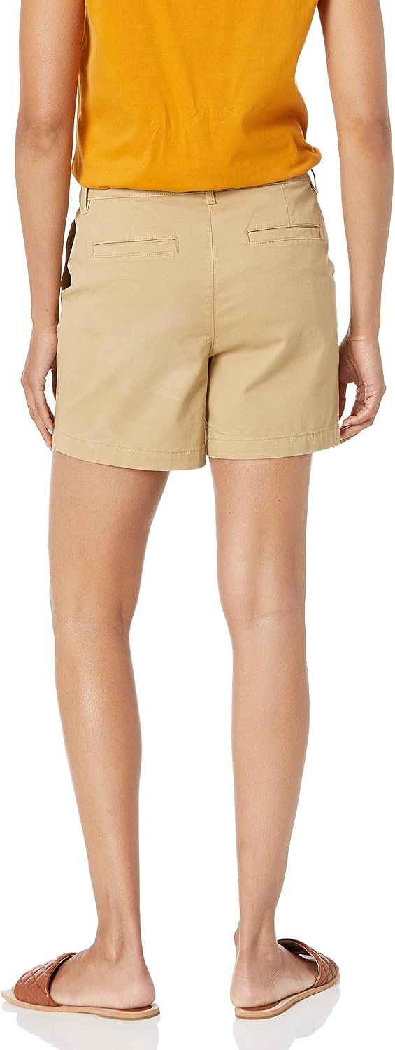 image:imageAmazon Essentials Womens MidRise SlimFit 5 Inch Inseam Khaki Shorts Available in Straight and Curvy FitsKhaki Brown
