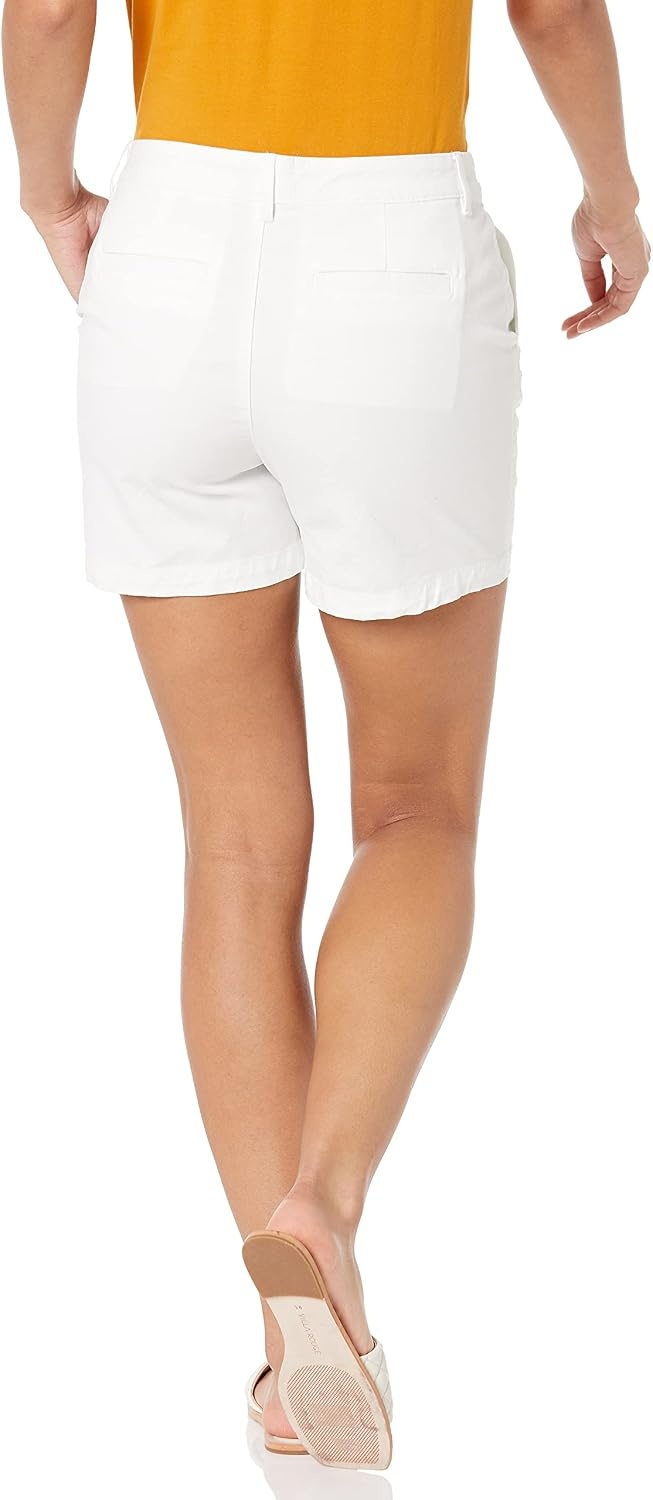 image:imageAmazon Essentials Womens MidRise SlimFit 5 Inch Inseam Khaki Shorts Available in Straight and Curvy FitsWhite