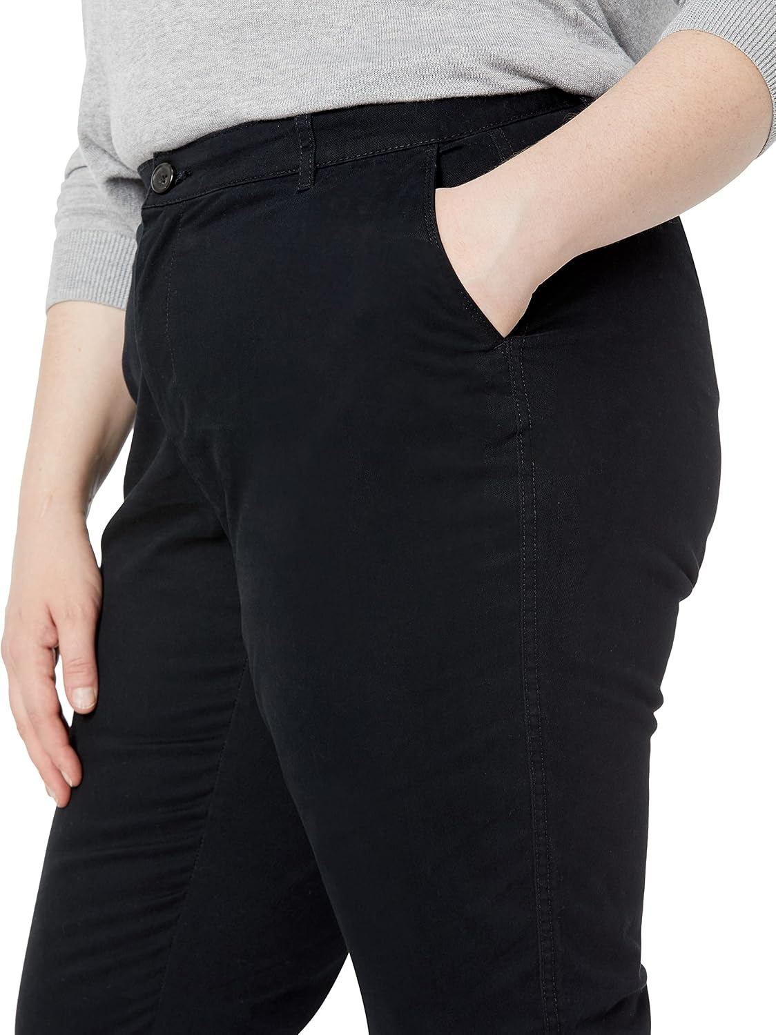 image:imageAmazon Essentials Womens MidRise SlimFit Stretchy Khaki Pants Available in Plus SizeBlack