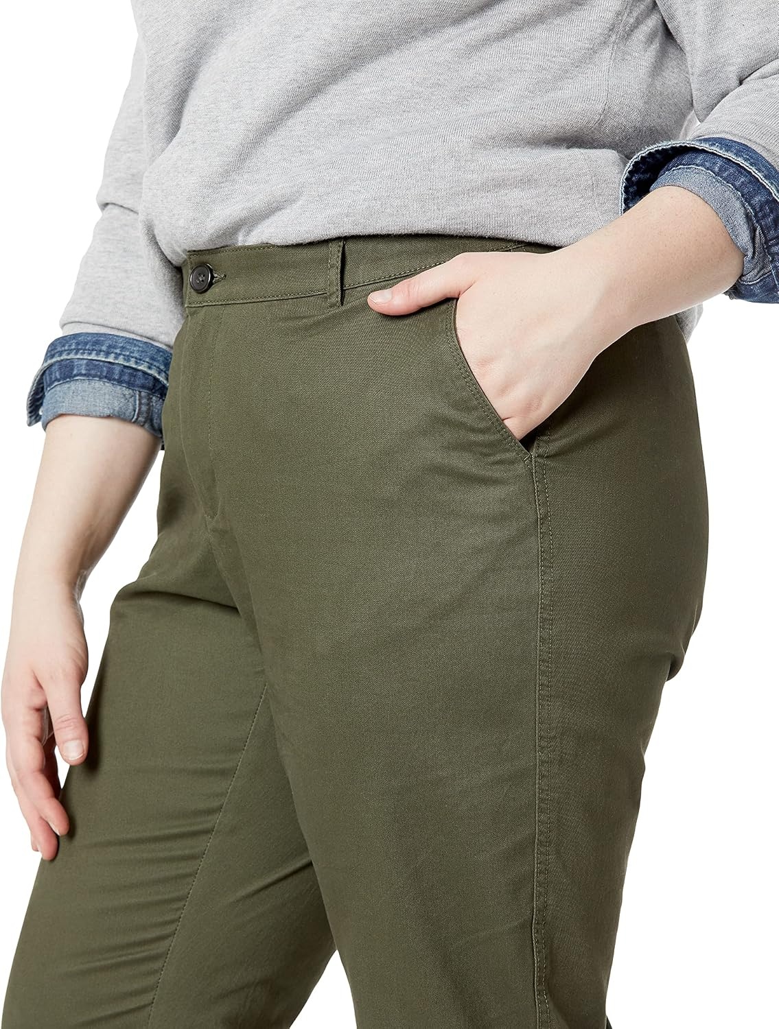 image:imageAmazon Essentials Womens MidRise SlimFit Stretchy Khaki Pants Available in Plus SizeDark Olive