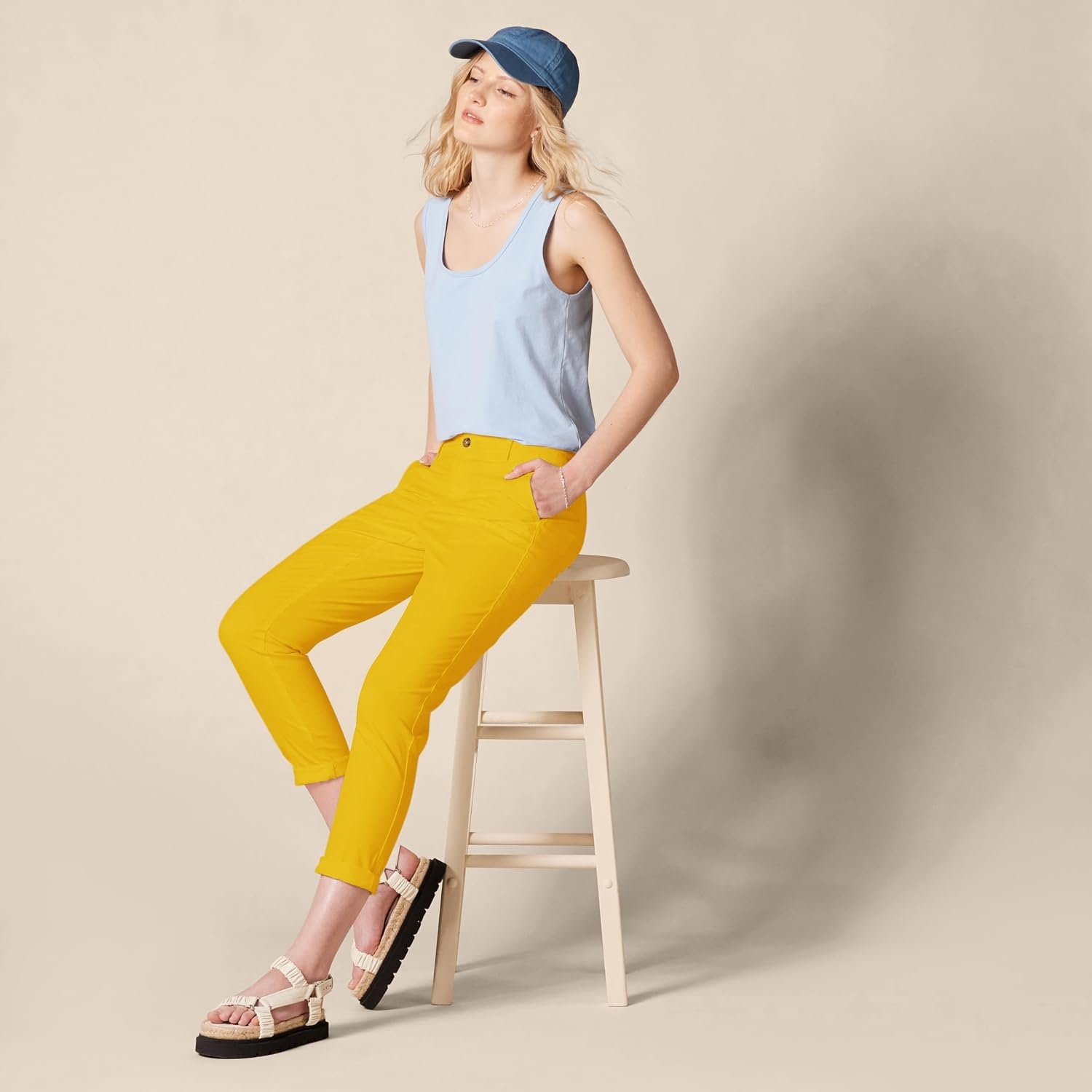 image:imageAmazon Essentials Womens MidRise SlimFit Stretchy Khaki Pants Available in Plus SizeDark Yellow