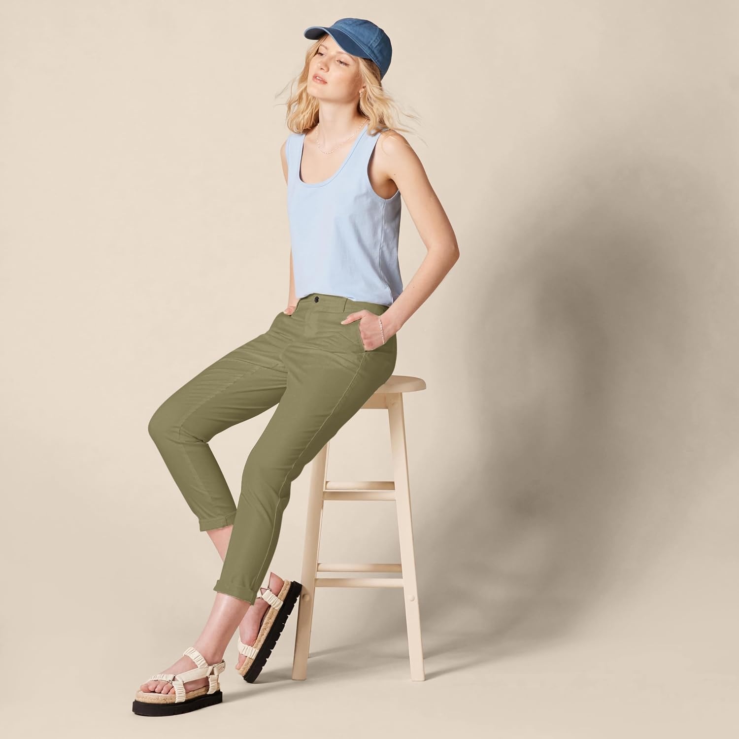 image:imageAmazon Essentials Womens MidRise SlimFit Stretchy Khaki Pants Available in Plus SizeWashed Olive