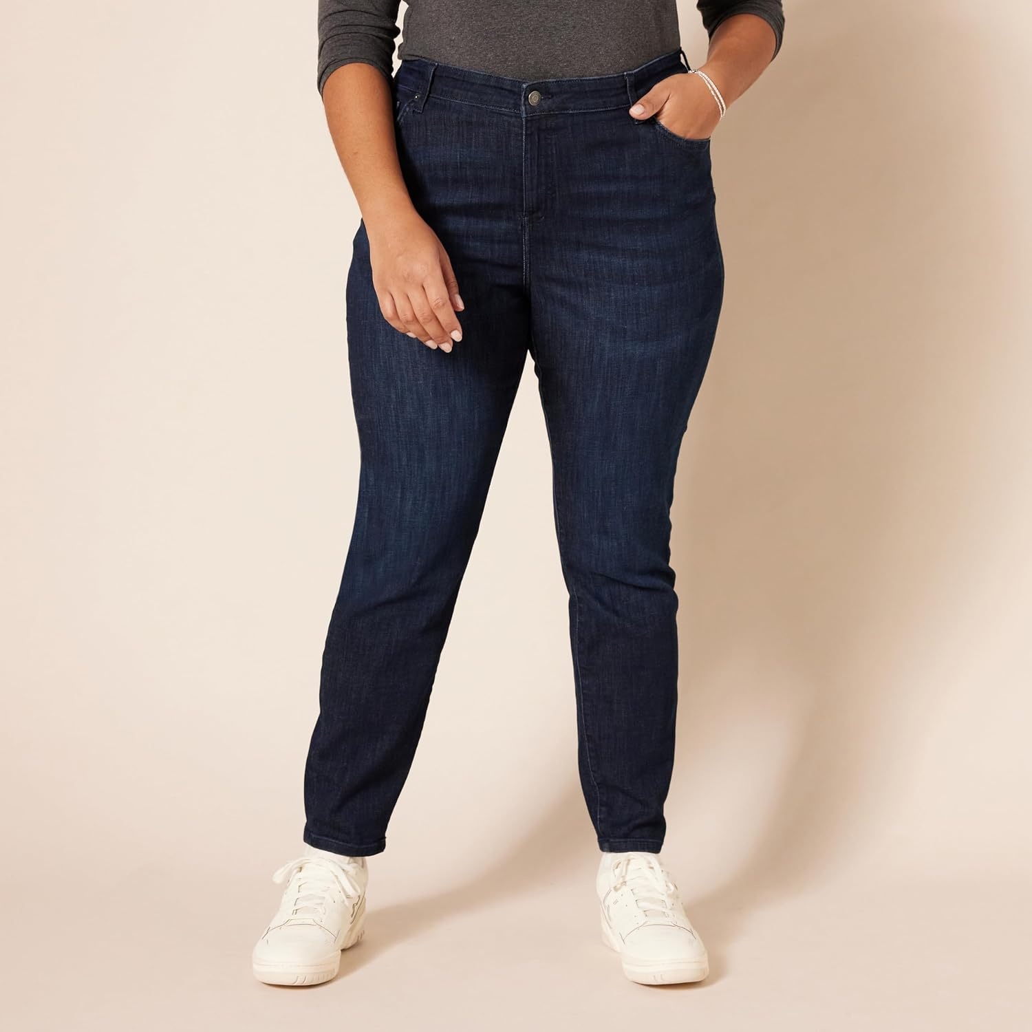 image:imageAmazon Essentials Womens MidRise Stretchy Skinny Denim Jeans 5PocketDark Wash