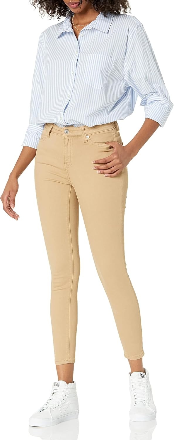 image:imageAmazon Essentials Womens MidRise Stretchy Skinny Denim Jeans 5PocketKhaki