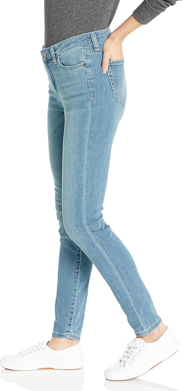 image:imageAmazon Essentials Womens MidRise Stretchy Skinny Denim Jeans 5PocketLight Blue Bleach