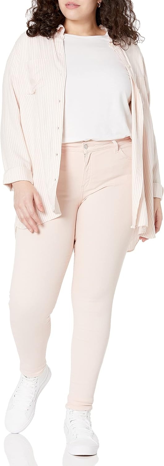 image:imageAmazon Essentials Womens MidRise Stretchy Skinny Denim Jeans 5PocketPale Pink