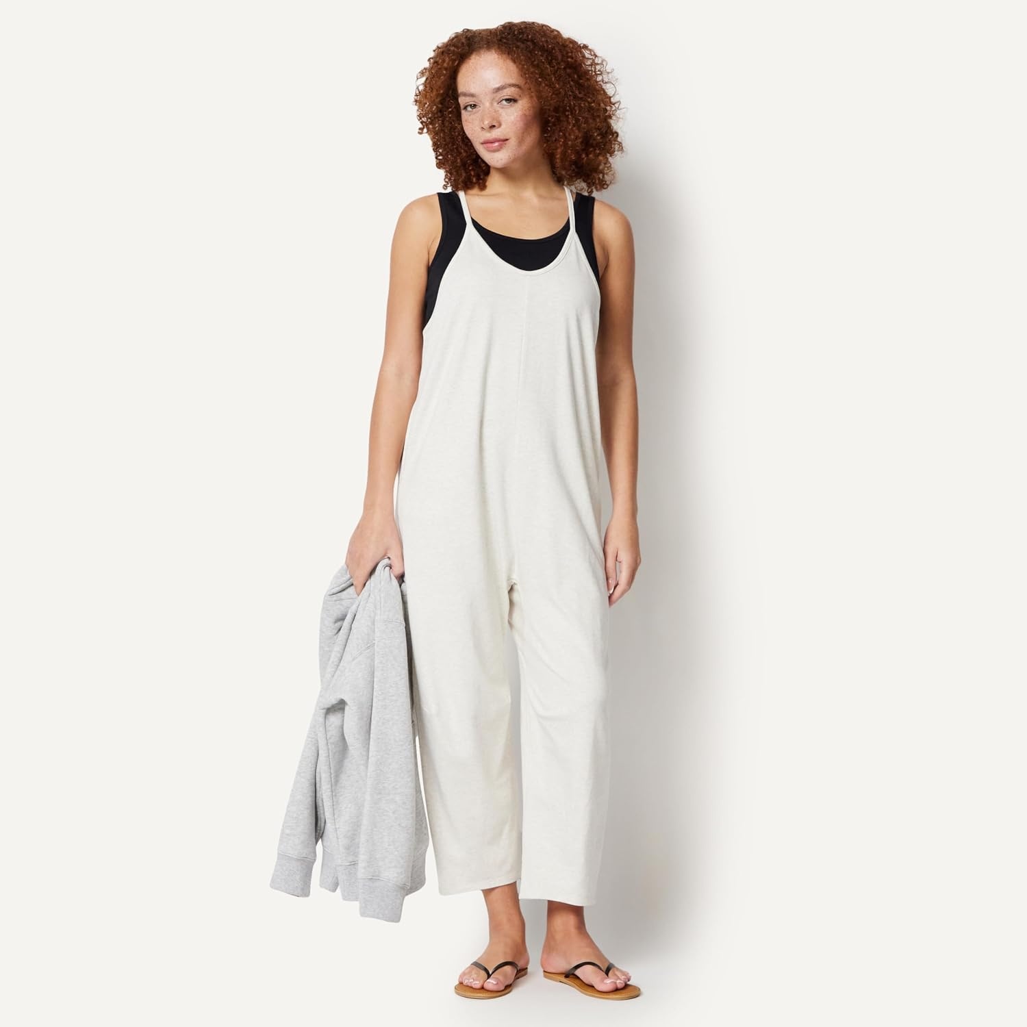 image:imageAmazon Essentials Womens OversizedFit Sleeveless JumpsuitOatmeal Heather