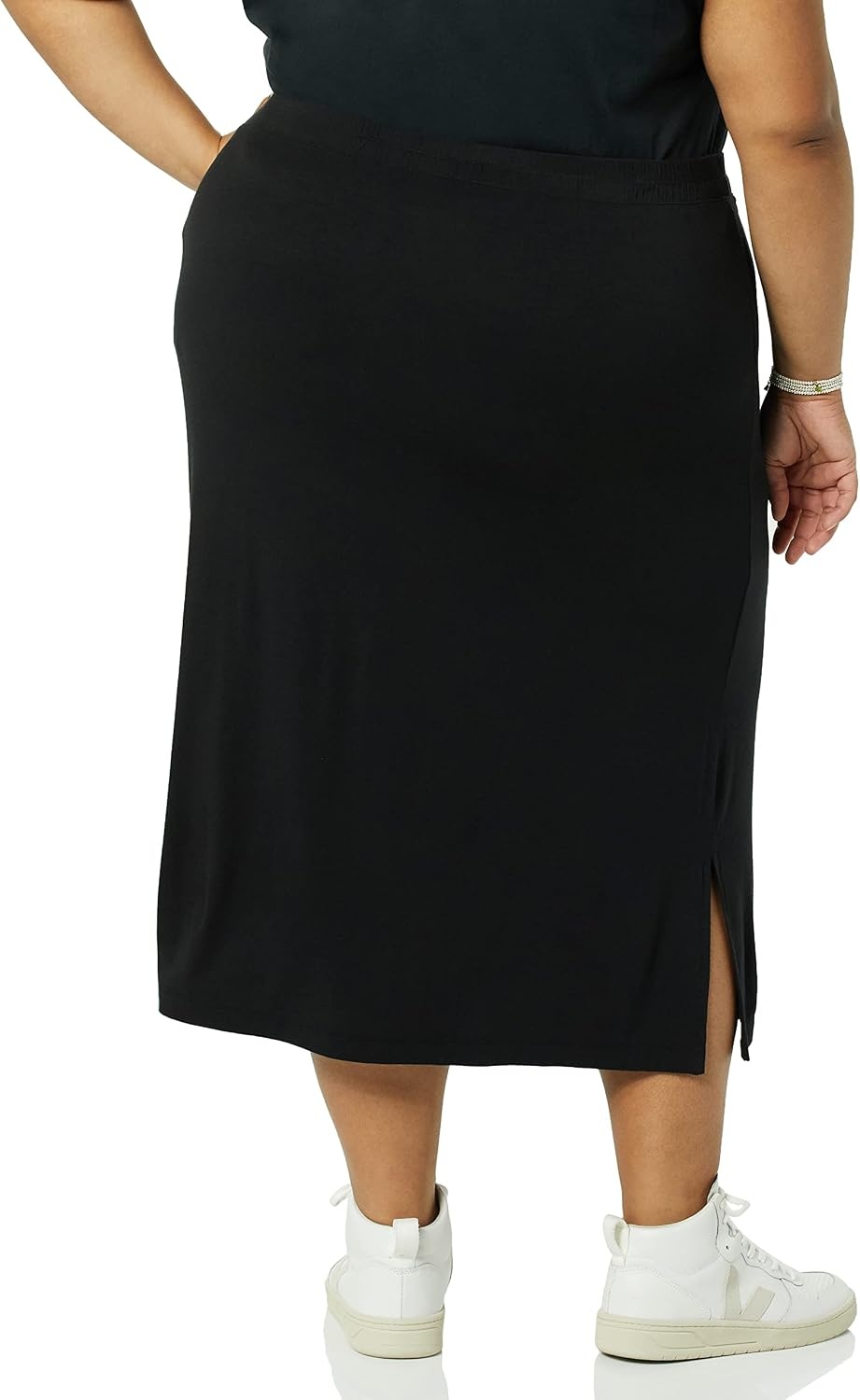 image:imageAmazon Essentials Womens PullOn Knit Midi Skirt with Elastic Waist SlitsBlack