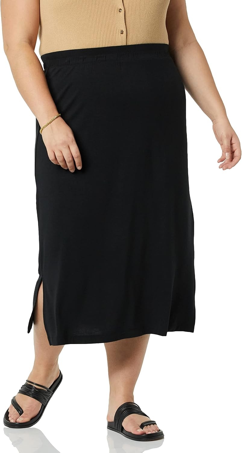 image:imageAmazon Essentials Womens PullOn Knit Midi Skirt with Elastic Waist SlitsBlack