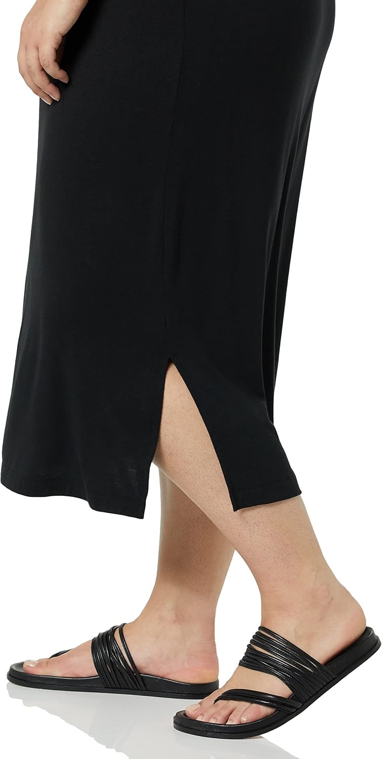 image:imageAmazon Essentials Womens PullOn Knit Midi Skirt with Elastic Waist SlitsBlack